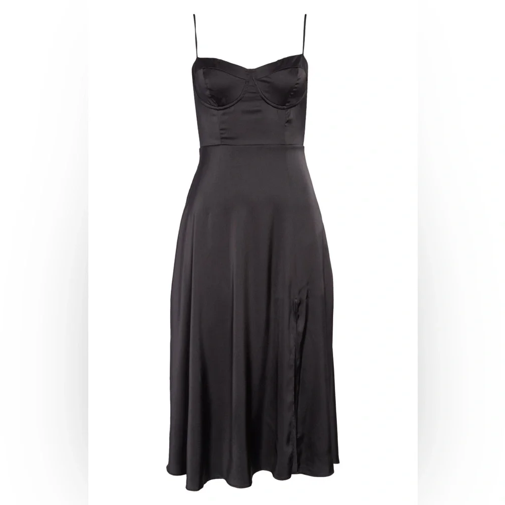 Astr The Label Bustier Satin Black Midi Dress - Picture 4 of 9